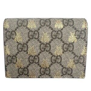 GUCCI GG Supreme Bee Bi fold Wallet Compact Leather Black